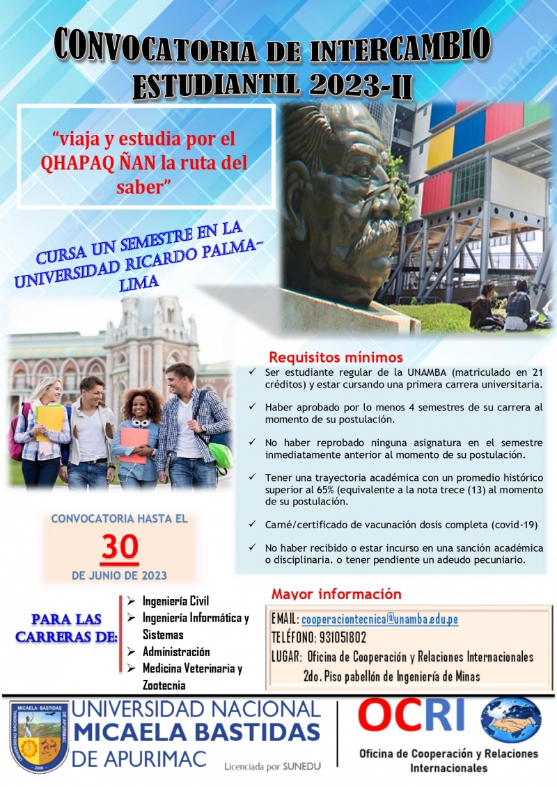 Convocatoria a Intercambio Estudiantil 2023-II en la Universidad Ricardo Palma