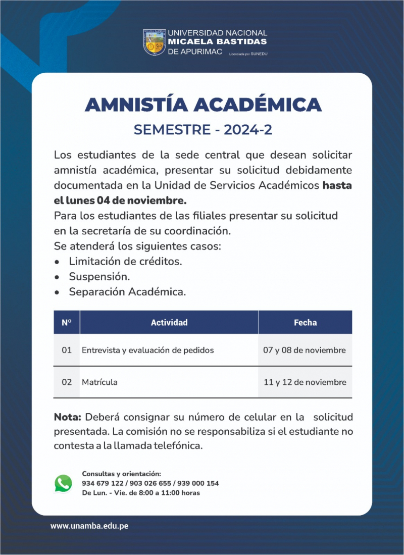 AMNISTÍA ACADÉMICA EN SEMESTRE ACADÉMICO 2024 – 2