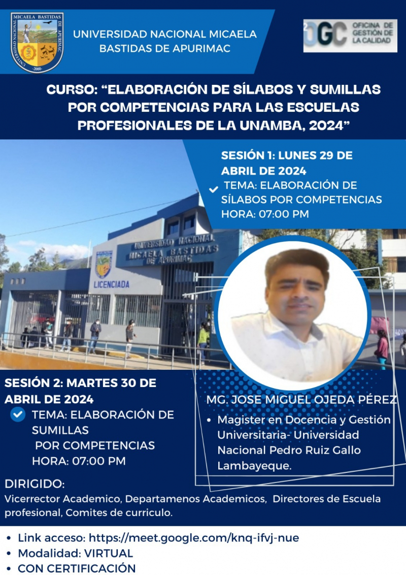 Curso &quot;Elaboración de sílabos y sumillas por competencias para las escuelas profesionales&quot;