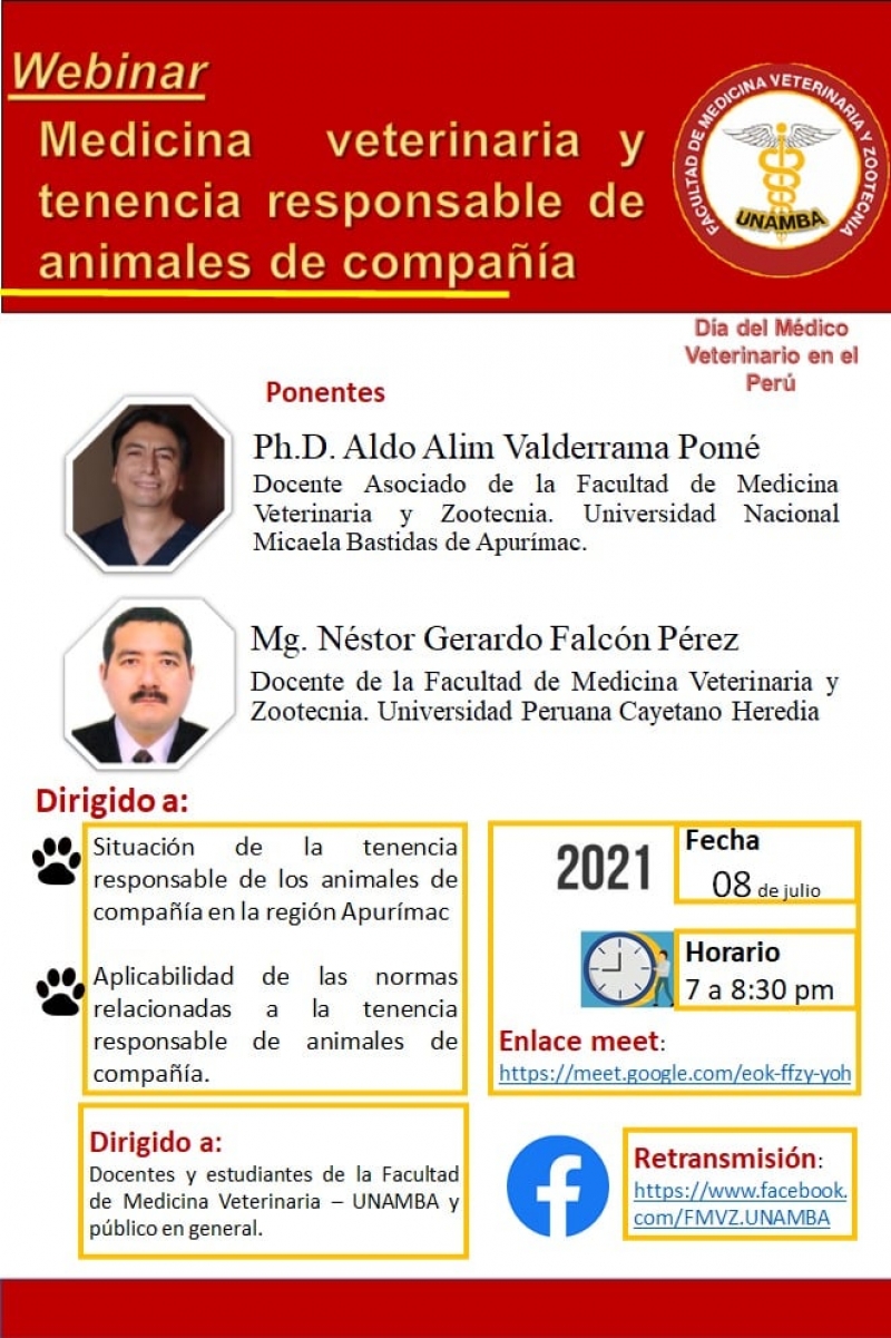 Webinar MEDICINA VETERINARIA Y TENENCIA RESPONSABLE DE ANIMALES DE COMPAÑÍA