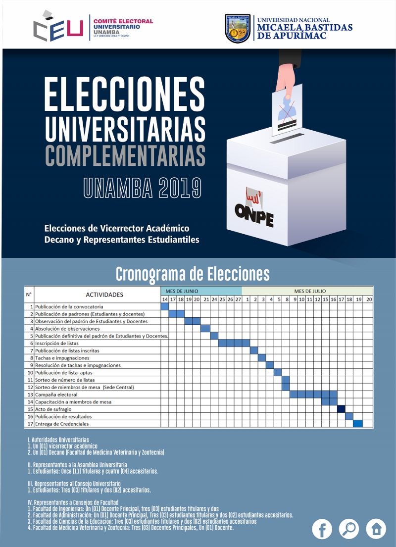 Cronograma de Elecciones Complementarias UNAMBA 2019