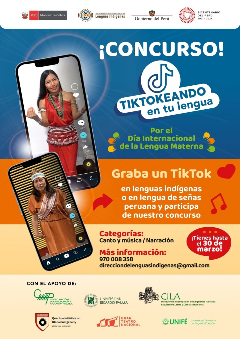 CONVOCATORIA a Concurso “Tiktokeando en tu lengua” en el marco de la conmemoración por el Día Internacional de la Lengua Materna y el Decenio Internacional de las Lenguas Indígenas (2022-2032)