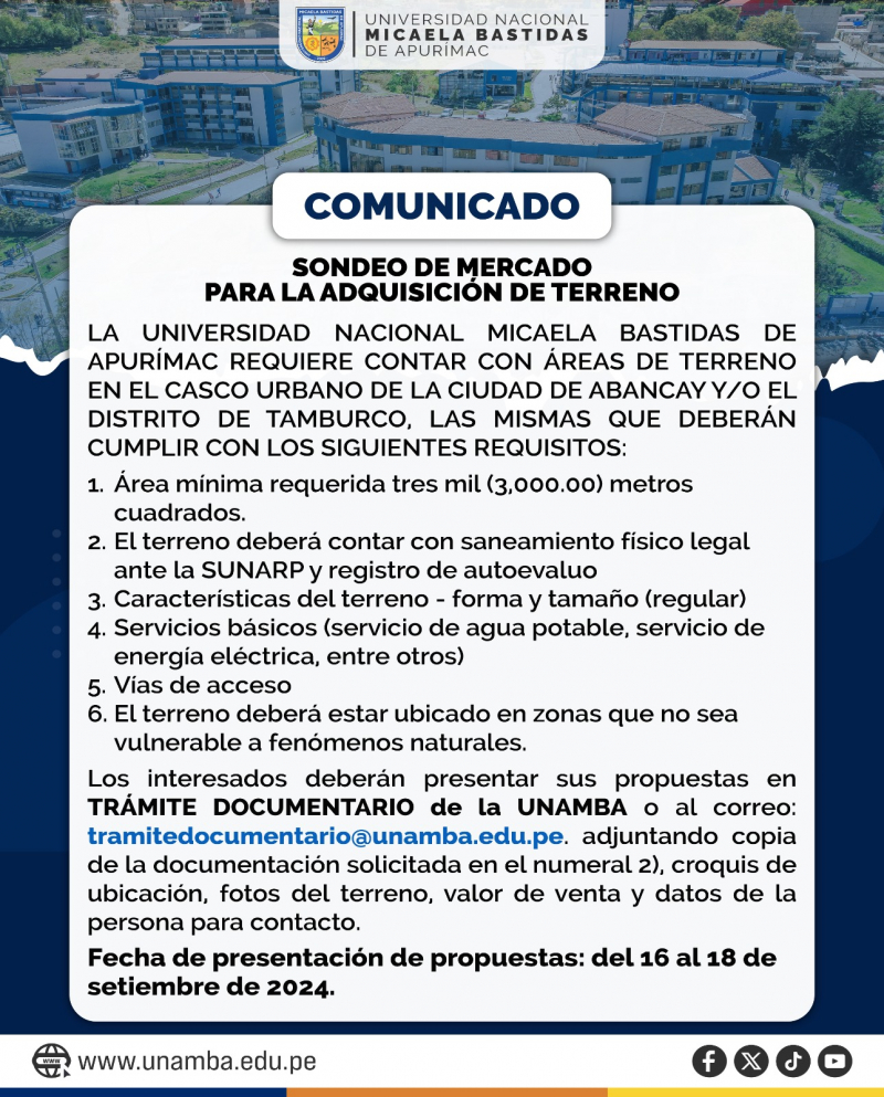 COMUNICADO Sondeo de mercado para adquisición de terreno