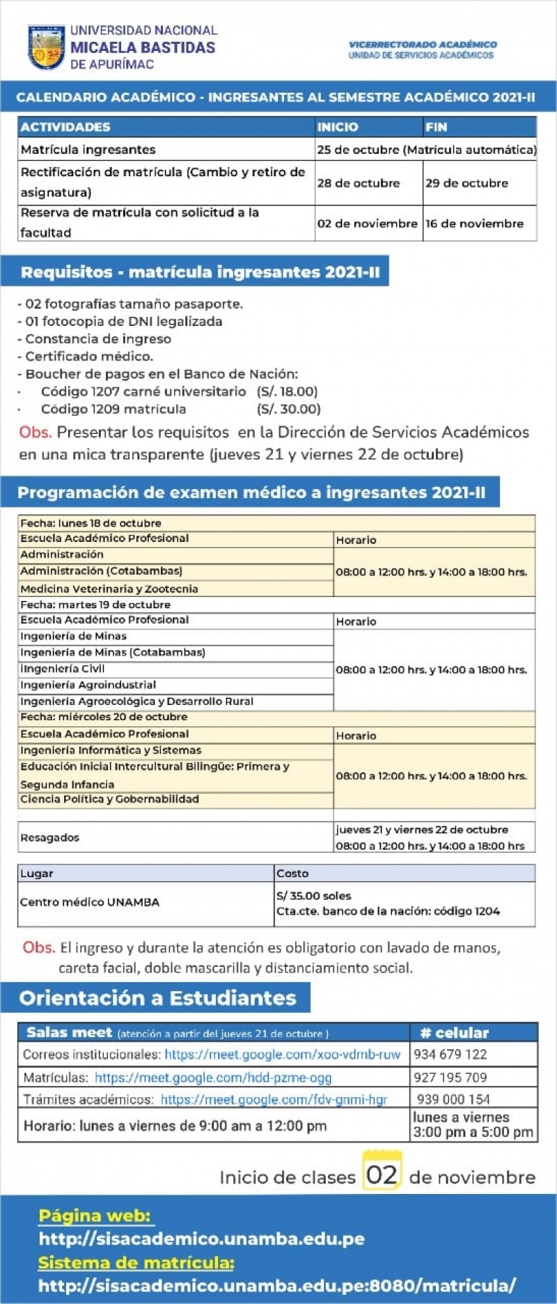 Calendario Académico 2021-II PARA INGRESANTES AL SEMESTRE 2021-II