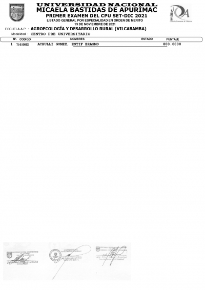 RESULTADOS DEL PRIMER EXAMEN DEL CPU