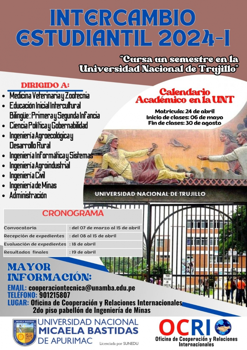 Convocatoria a Pasantía Académica Estudiantil UNAMBA 2024-1