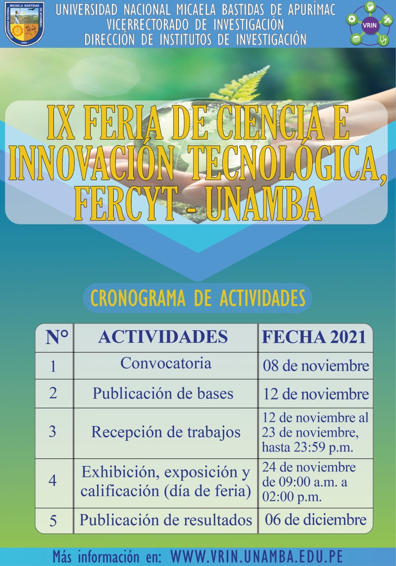 IX FERIA DE CIENCIA E INNOVACIÓN TECNOLÓGICA, FERCYT - UNAMBA