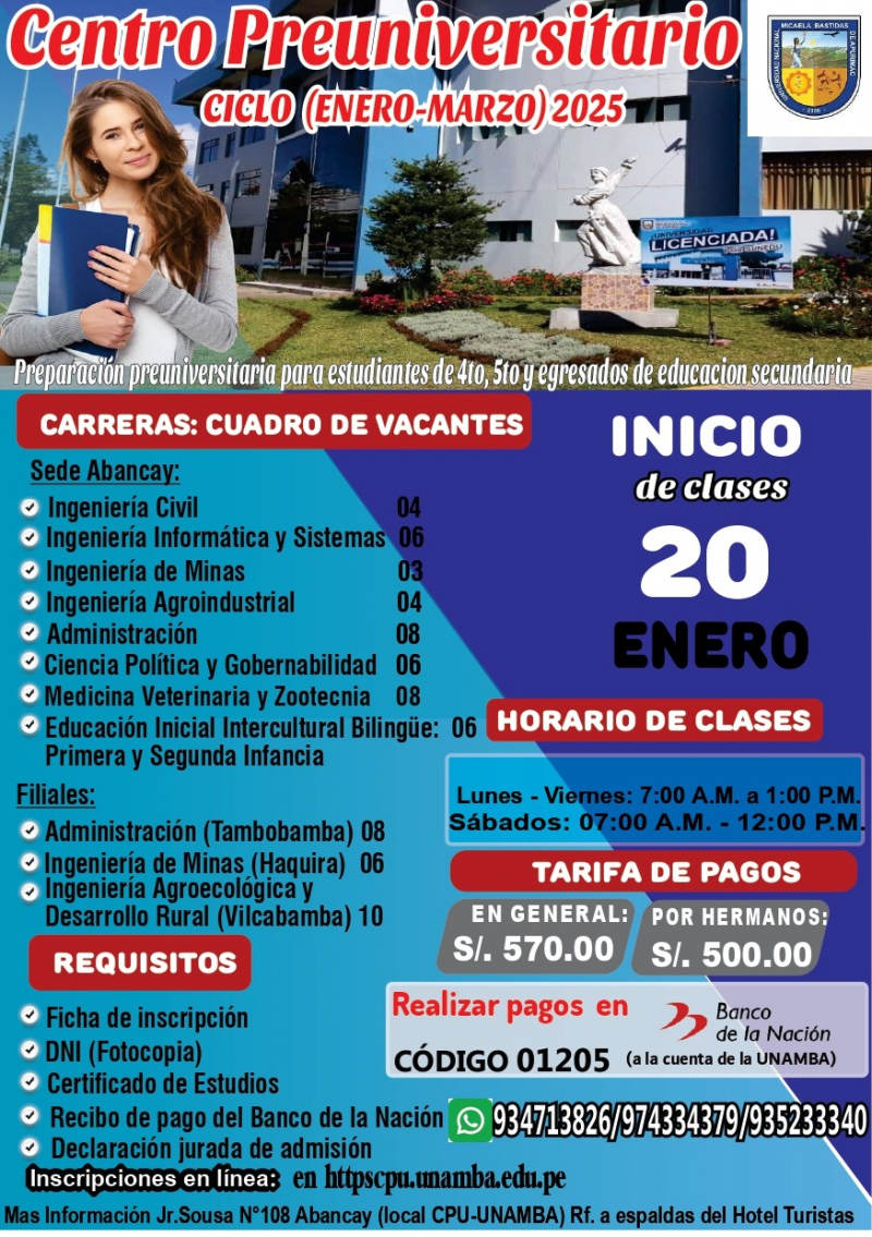 CONVOCATORIA Centro Preuniversitario de la UNAMBA