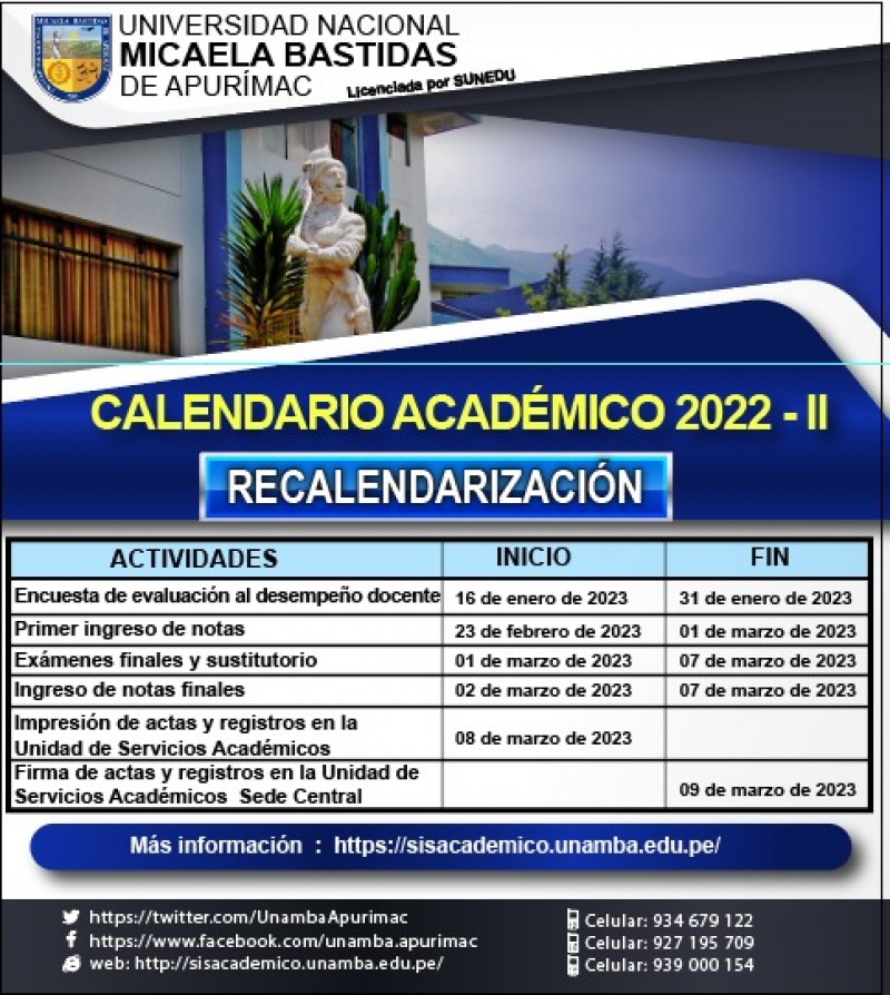 Recalendarización del CALENDARIO ACADÉMICO 2022-II