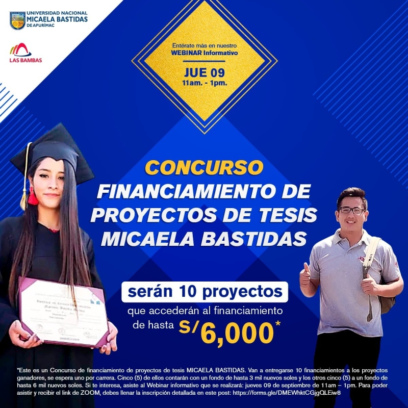 Participa del webinar informativo del Concurso de Financiamiento de Proyectos de Tesis Micaela Bastidas 2021