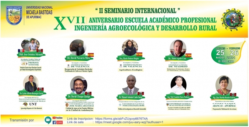 II SEMINARIO INTERNACIONAL En el marco del XVII aniversario de la Escuela Profesional de Ingeniería Agroecológica y Desarrollo Rural