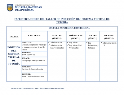 INDUCCIÓN DEL SISTEMA VIRTUAL DE TUTORÍA