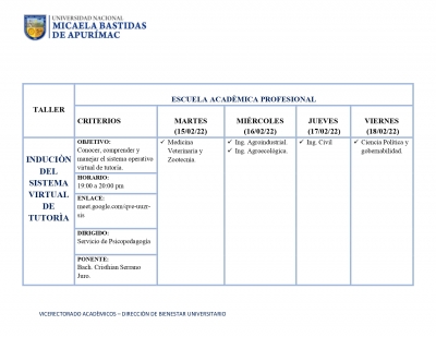 INDUCCIÓN DEL SISTEMA VIRTUAL DE TUTORÍA