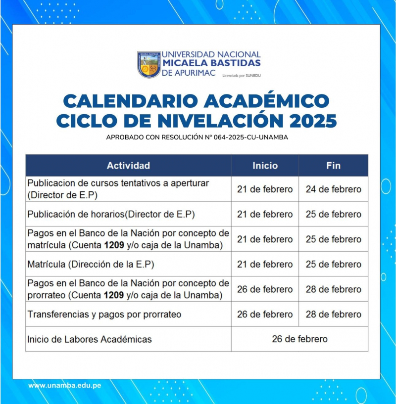 CALENDARIO ACADÉMICO CICLO DE NIVELACIÓN 2025