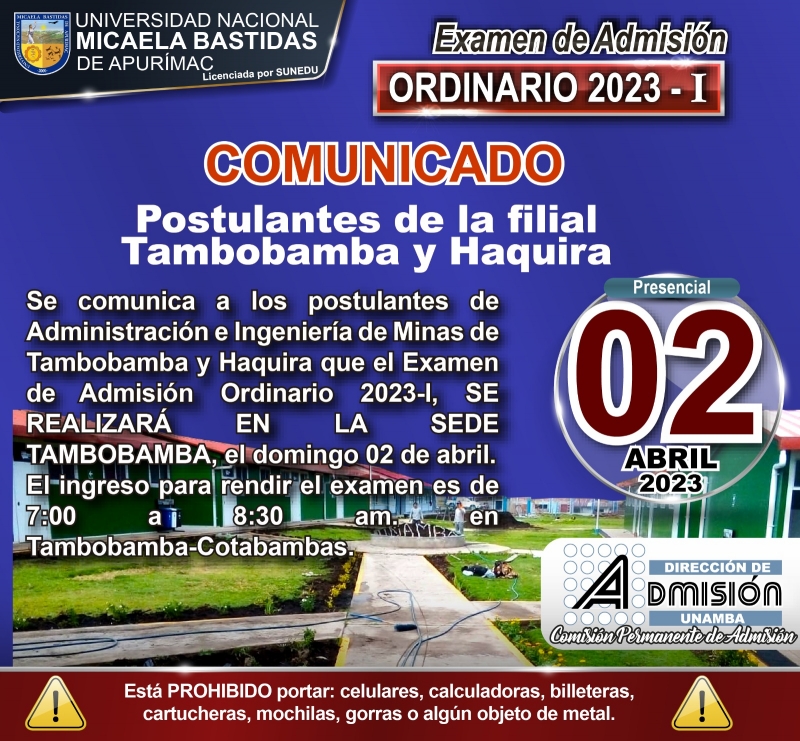 COMUNICADO postulantes de la filial Tambobamba y Haquira