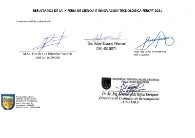 RESULTADOS DE LA IX FERIA DE CIENCIA E INNOVACIÓN TECNOLÓGICA FERCYT 2021