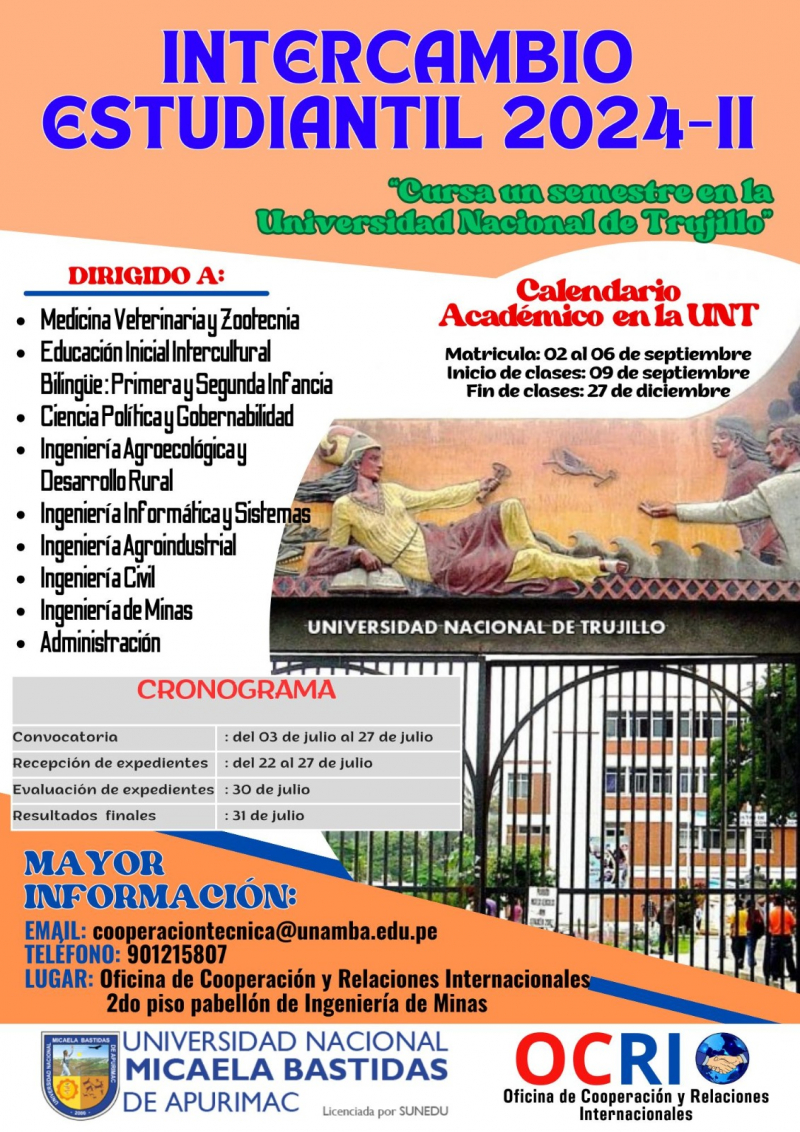 Convocatoria a Intercambio Estudiantil 2024-II en la Universidad Nacional de Trujillo