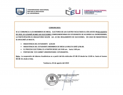 Comunicado para Personeros y Miembros de Mesa cuya participación es obligatoria con multa de acuerdo al Reglamento.