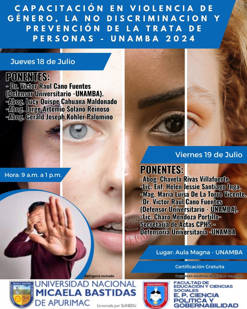Capacitación en violencia de género, la no discriminación y prevención de trata de personas UNAMBA 2024