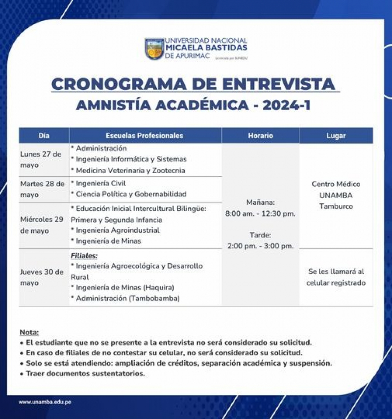 Cronograma de Entrevista para Amnistía Académica