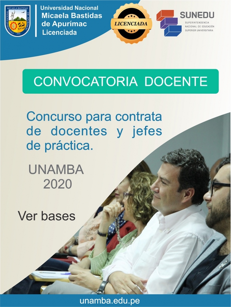 PRIMERA CONVOCATORIA DEL CONCURSO PÚBLICO PARA CONTRATO DE PLAZAS DOCENTES Y JEFES DE PRÁCTICAS SEMESTRE 2020-I